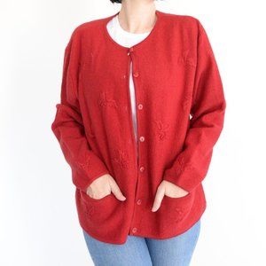 Vintage Tabi Red 100% Wool Button Down Cardigan  Size Medium